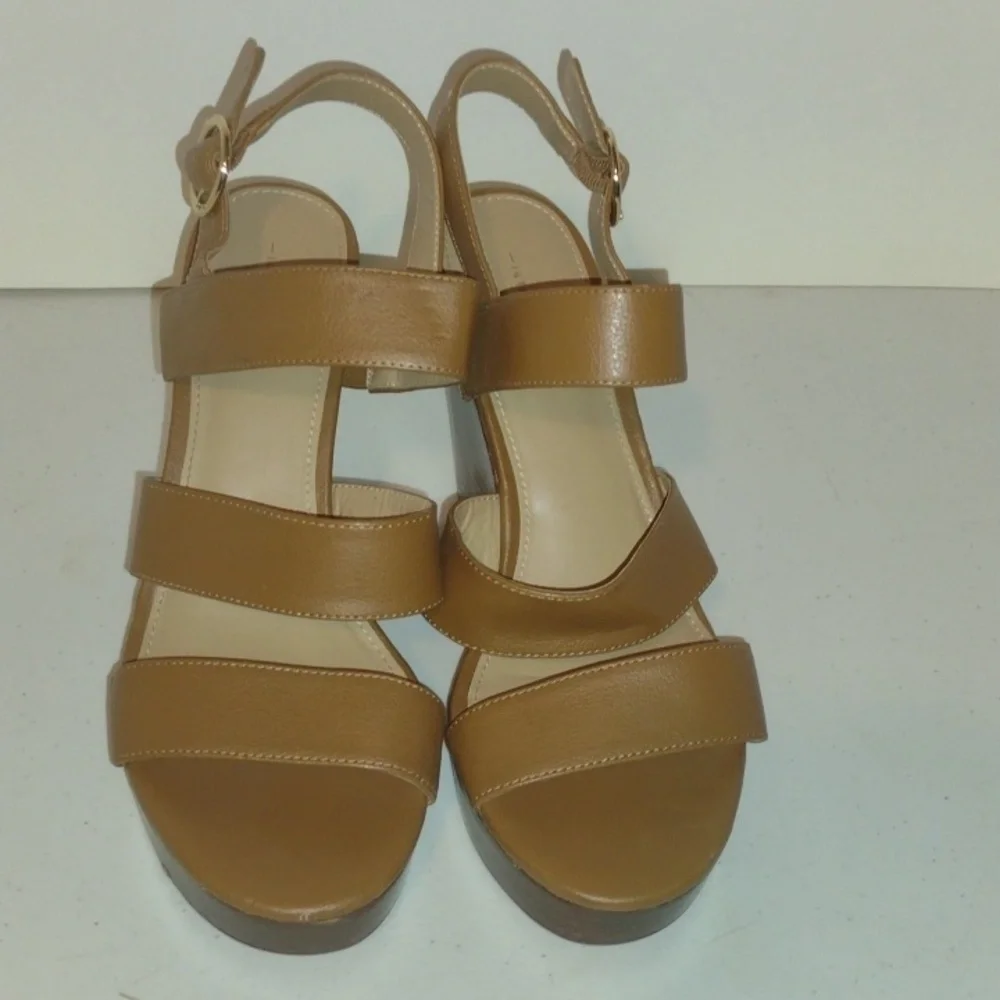 14th & Union Narissa Slingback Wedge Sandal Cognac Brown Women’s Shoes  size 7.5